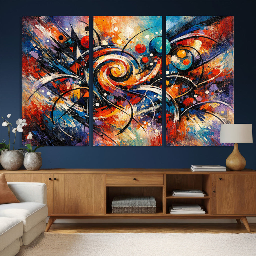 Geometric Abstract Wall Art Canvas Print, Orange Blue