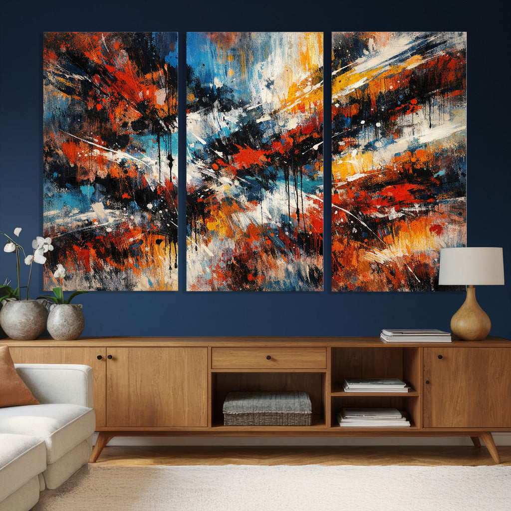 Lyrical Abstract Wall Art Canvas Print, Orange Blue Abstract