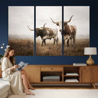 Texas Longhorn Canvas Wall Art Western Bull Desert, Rustic Farmhouse Wall Decor
