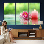 Zen Lotus Candle Canvas Wall Art, Pink Spa Meditation Decor