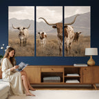 Rustic Texas Longhorn Cow Canvas Wall Art Print, Farm Animal Photography