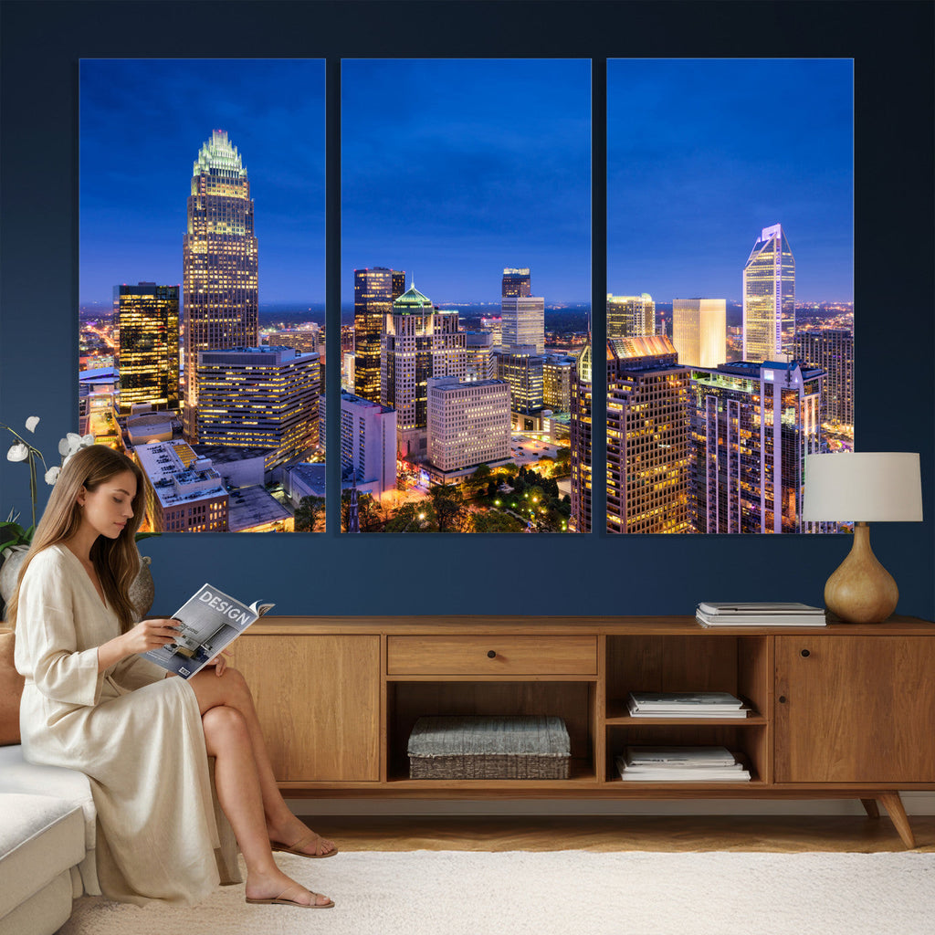 Charlotte Skyline Canvas Wall Art Print | North Carolina Cityscape