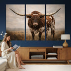 Texas Longhorn Wall Art Canvas Print | Brown Horned Bull Rustic Western Decor