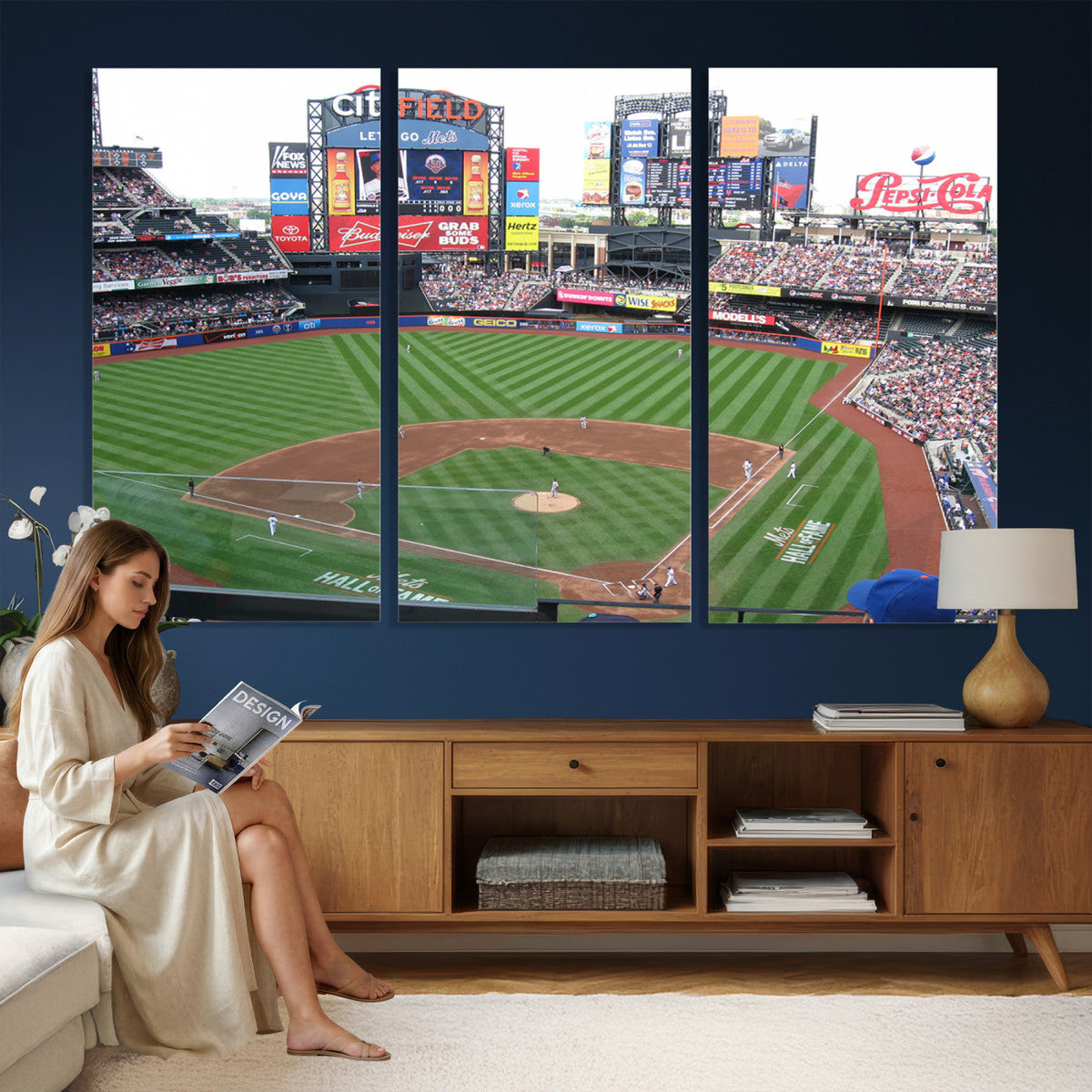 New York Mets Baseball Team Print, Citi Field Baseball Stadium Wall Art