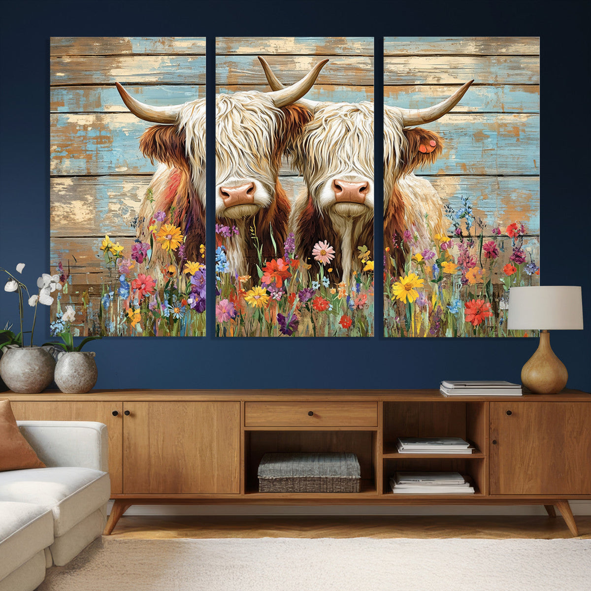 Cute Highland Cow Canvas Wall Art - Rustic Farmhouse Decor