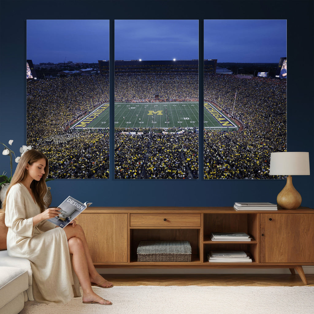 University of Michigan Wolverines Football Team Print, Ann Arbor, Home Bar Wall Decor