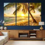 Beach Sunset Canvas Wall Art Print - Tropical Beach Canvas With Palm Trees
