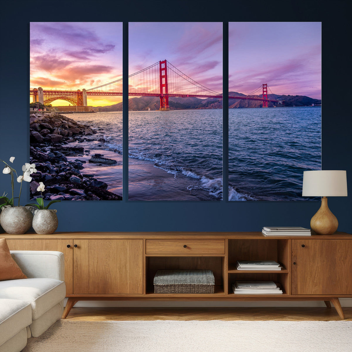 Golden Gate Bridge Wall Art Canvas Print, Framed San Francisco Sunset Landmark
