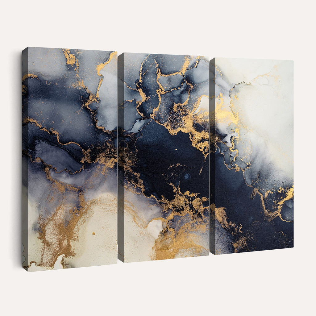 Black Marble Wall Art Canvas Print | Framed Abstract Gold Veins