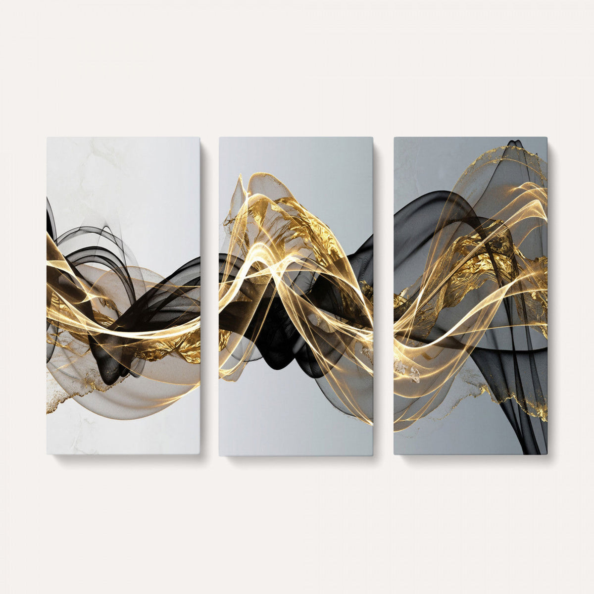 Black and Gold Abstract Wall Art, Modern Wave Canvas Print, Elegant Flowing Smoke Art