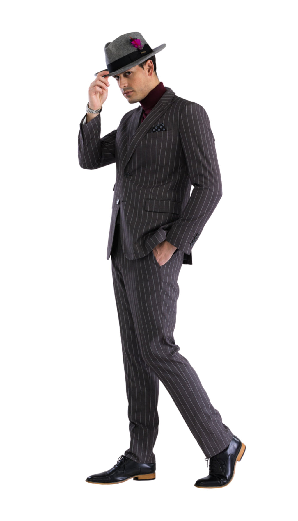 Bellagio Grey White Mens 2 Button Slim Peak Lapel Suit With Pick Stitching Ticket Pocket Double Breasted Vest With Shawl Lapel