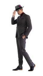 Bellagio Grey White Mens 2 Button Slim Peak Lapel Suit With Pick Stitching Ticket Pocket Double Breasted Vest With Shawl Lapel