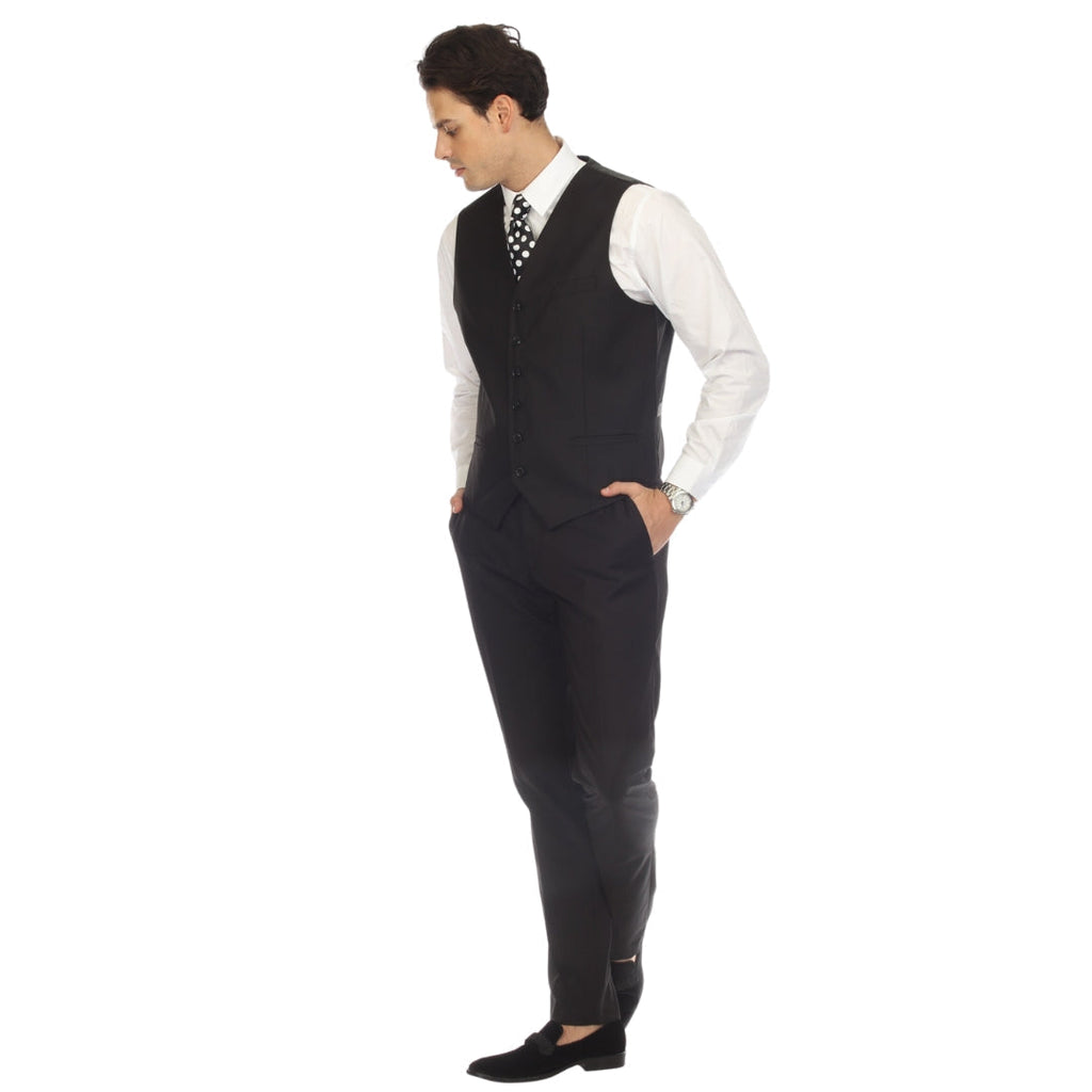 Men's Black Vest - Solo Adjustable Suit Vest & Waistcoat for Wedding, Groomsmen & Prom, Sizes 36-52 | Ferrecci