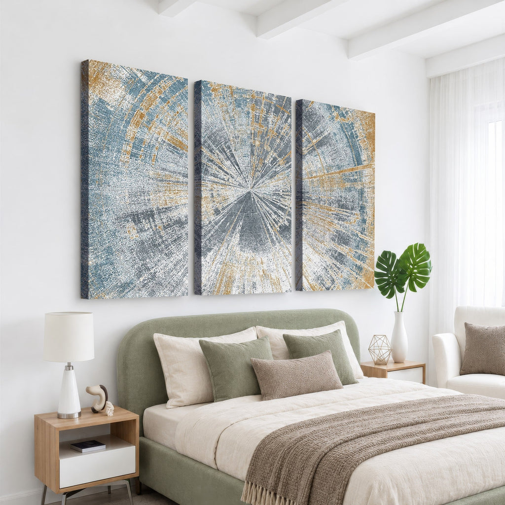 Radiant Abstract Wood Rings Canvas Art, Modern Triptych Wall Decor for Living Room or Office