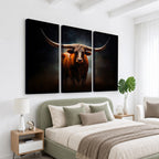 Abstract Texas Longhorn Wall Art Print | 3-Panel Large Texas Longhorn Canvas