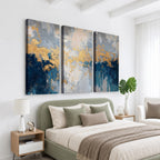 Blue Gold Abstract Large Framed Canvas Wall Art, Modern Luxury Print