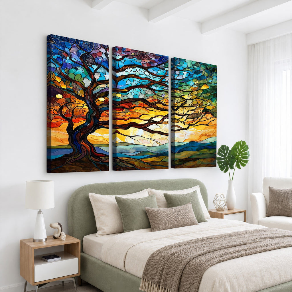 Mosaic Tree Wall Art | Ready to Hang Stained Glass Style Canvas Print