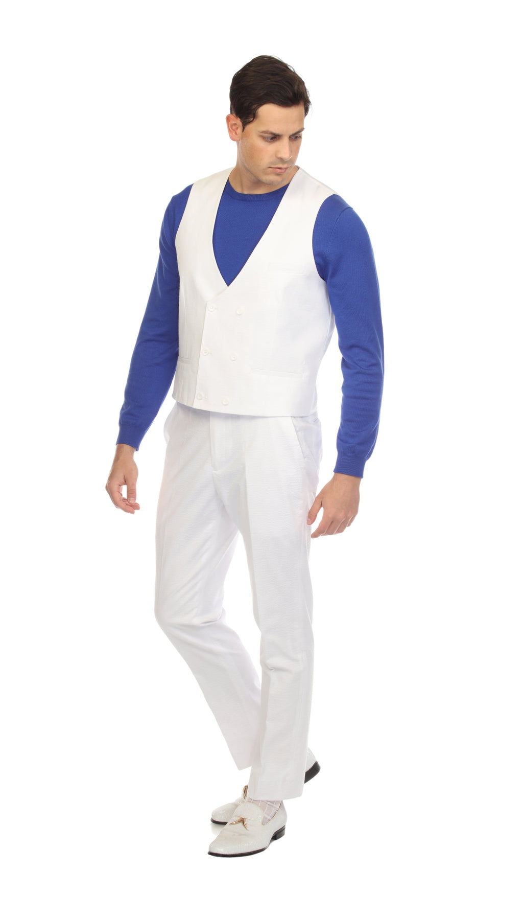 Men's White Double Breasted Seersucker Vest – Grant