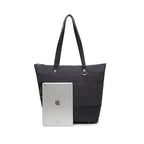 Harriet Tote Bag | Black Washed Canvas + Black Leather