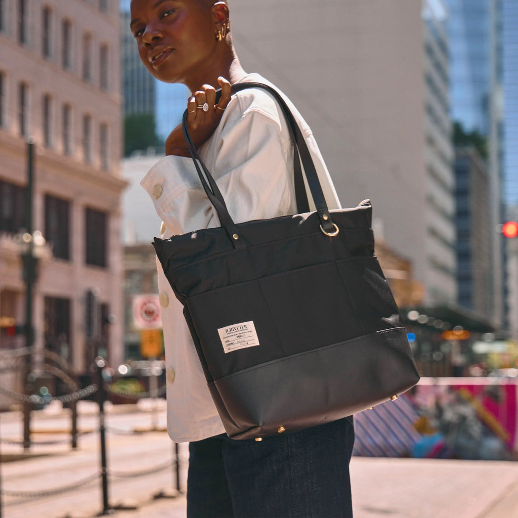 Harriet Tote Bag | Black Nylon + Black Leather