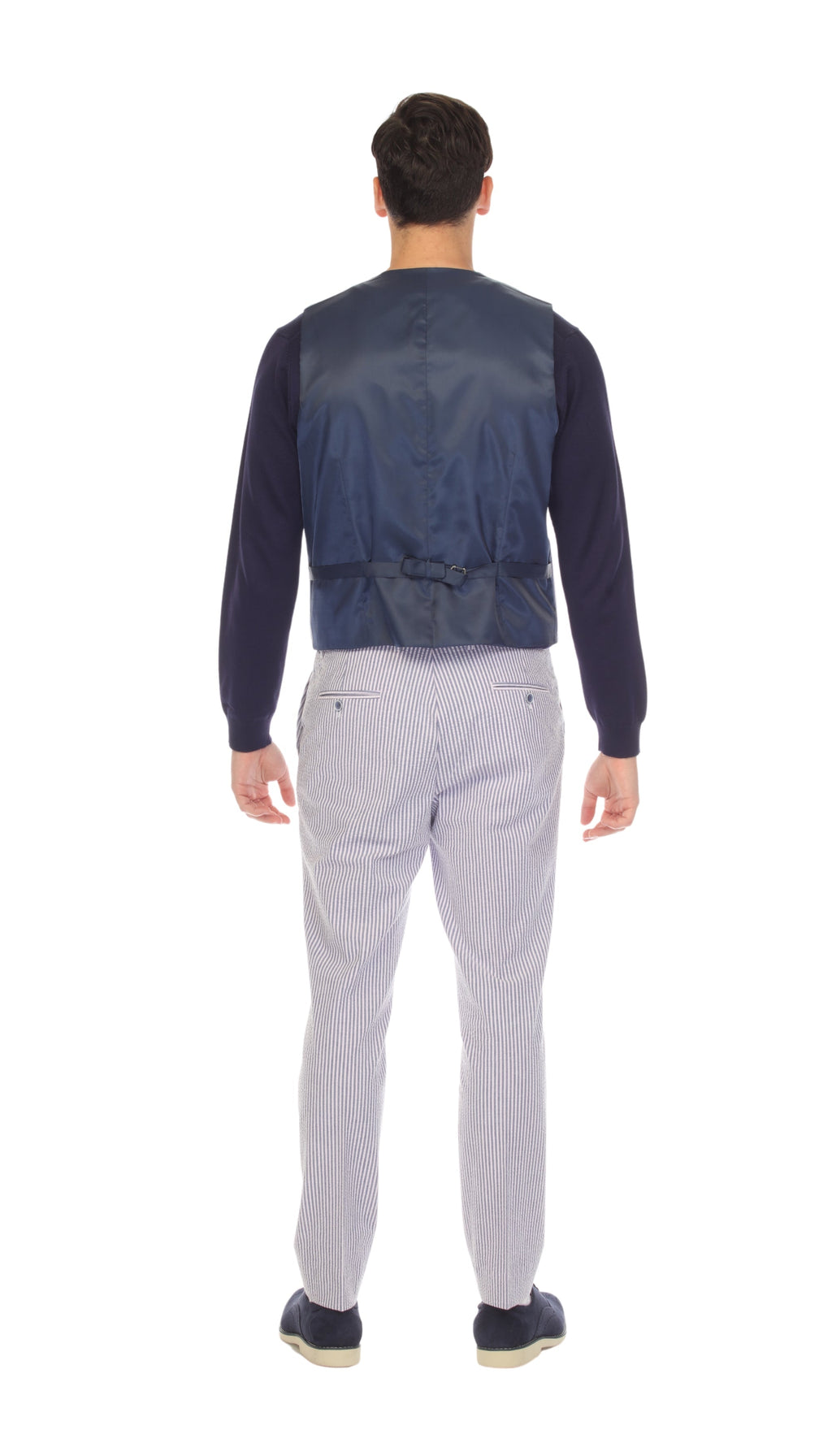 Men's Navy Double Breasted Seersucker Vest – Grant