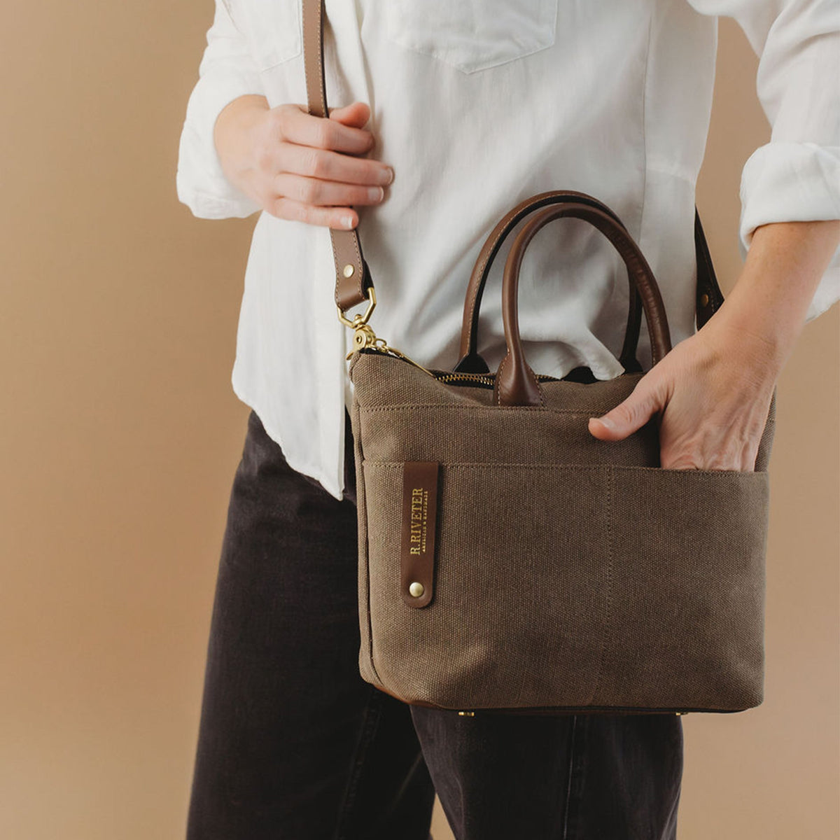 Dot Tote | Chocolate Washed Canvas + Brown Leather