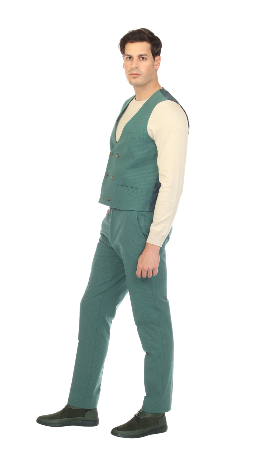 Men's Hunter Green Double Breasted Seersucker Vest – Grant