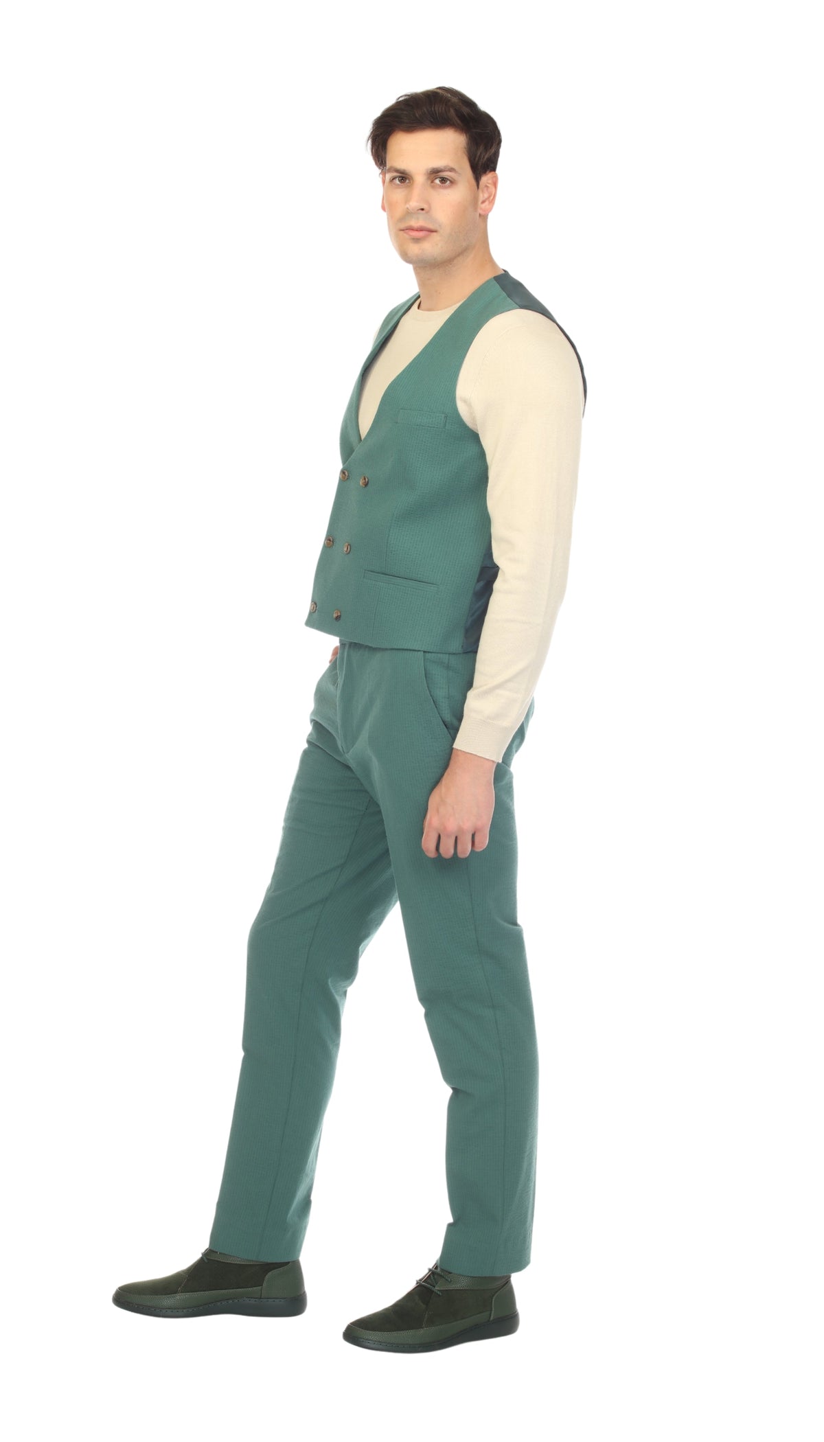 Men's Hunter Green Double Breasted Seersucker Vest – Grant