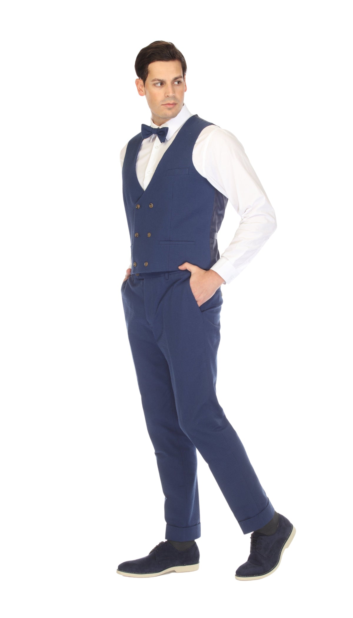 Men's Blue Double Breasted Seersucker Vest – Grant