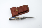 Hand-Forged Damascus Folding Pocket Knife | Blue Resin & Burl Wood Handle with Pocket Clip & Spine File Work -TF-073