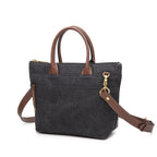 Dot Tote | Black Washed Canvas + Brown