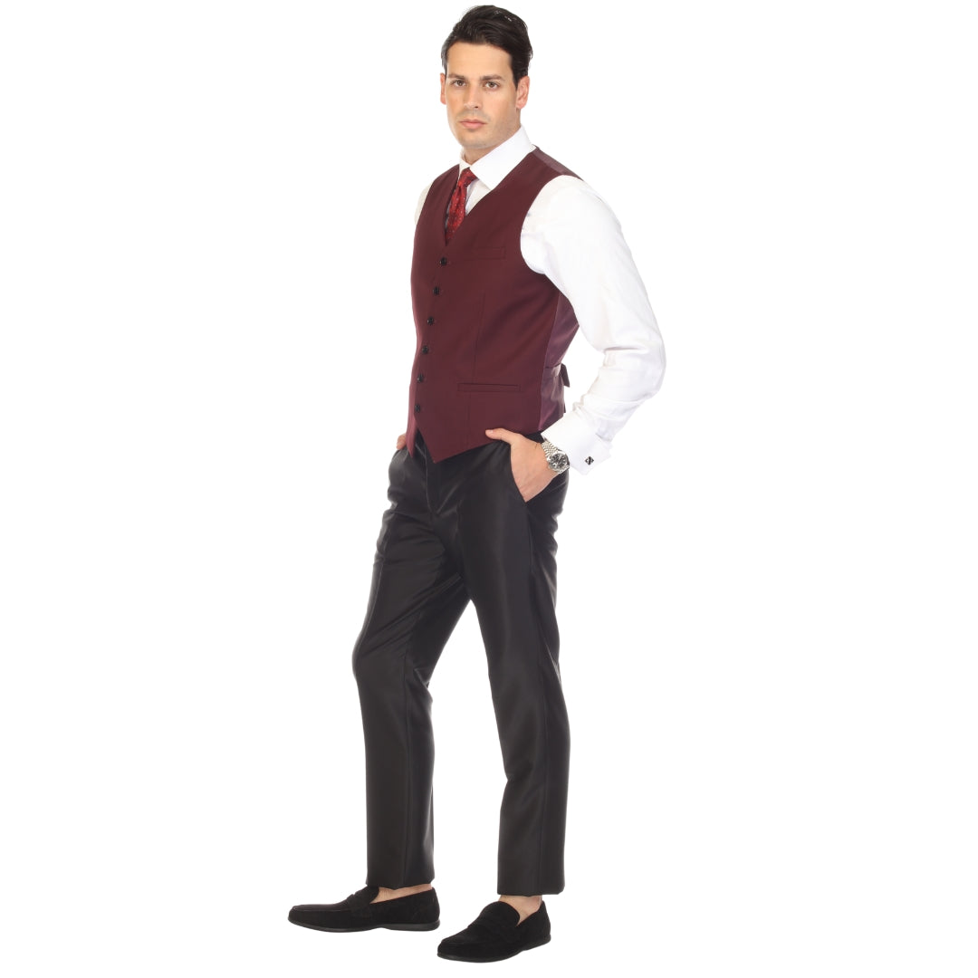 Men's Burgundy Vest - Solo Adjustable Suit Vest & Waistcoat for Wedding, Groomsmen & Prom, Sizes 36-52 | Ferrecci