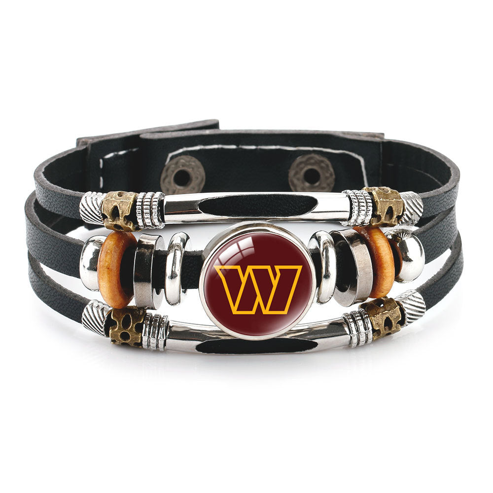 Leather Sports Team Logo Bracelet – Adjustable Fans Wristband Gift for Game Day & Holidays