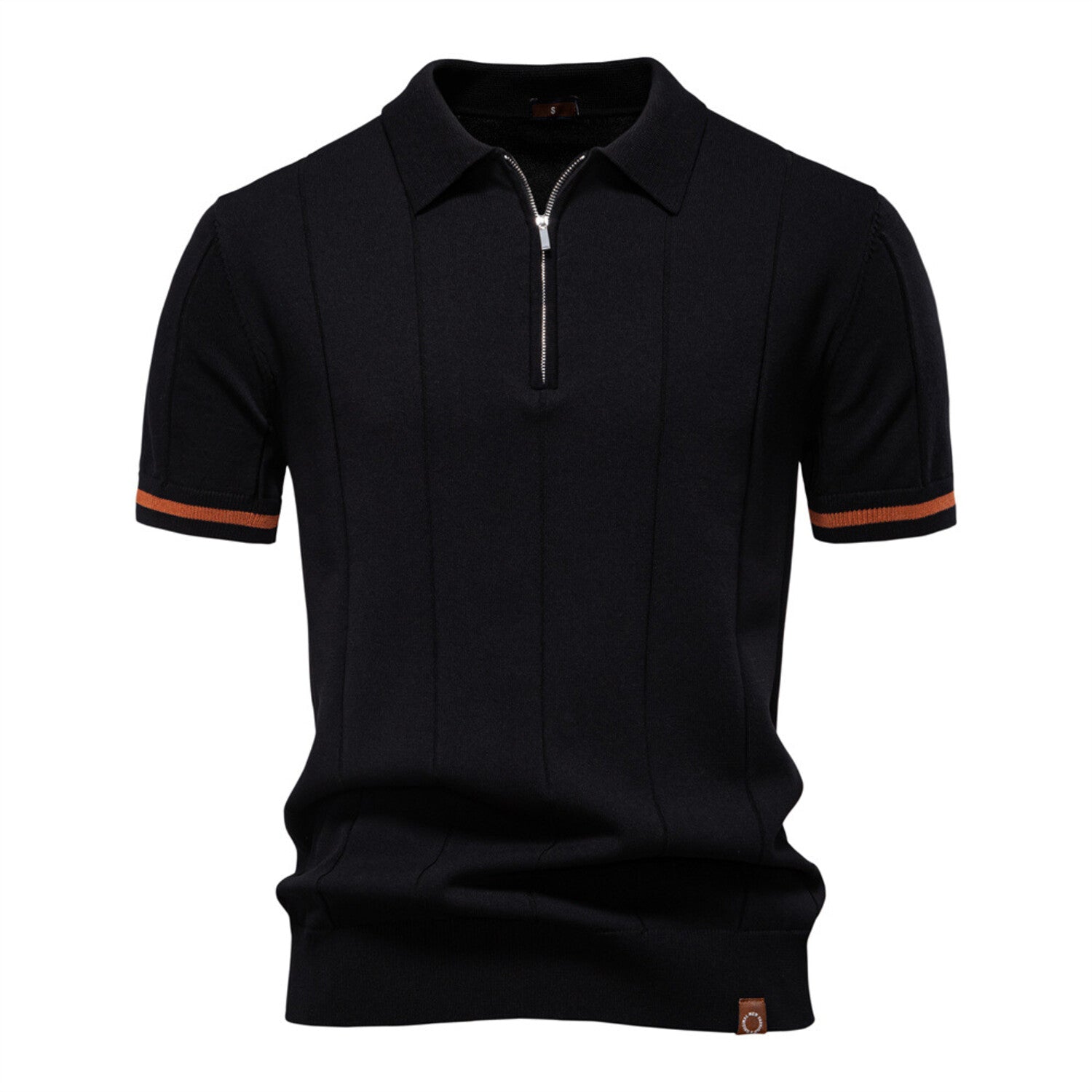 Zippered Paneled Polo T-shirt // Black