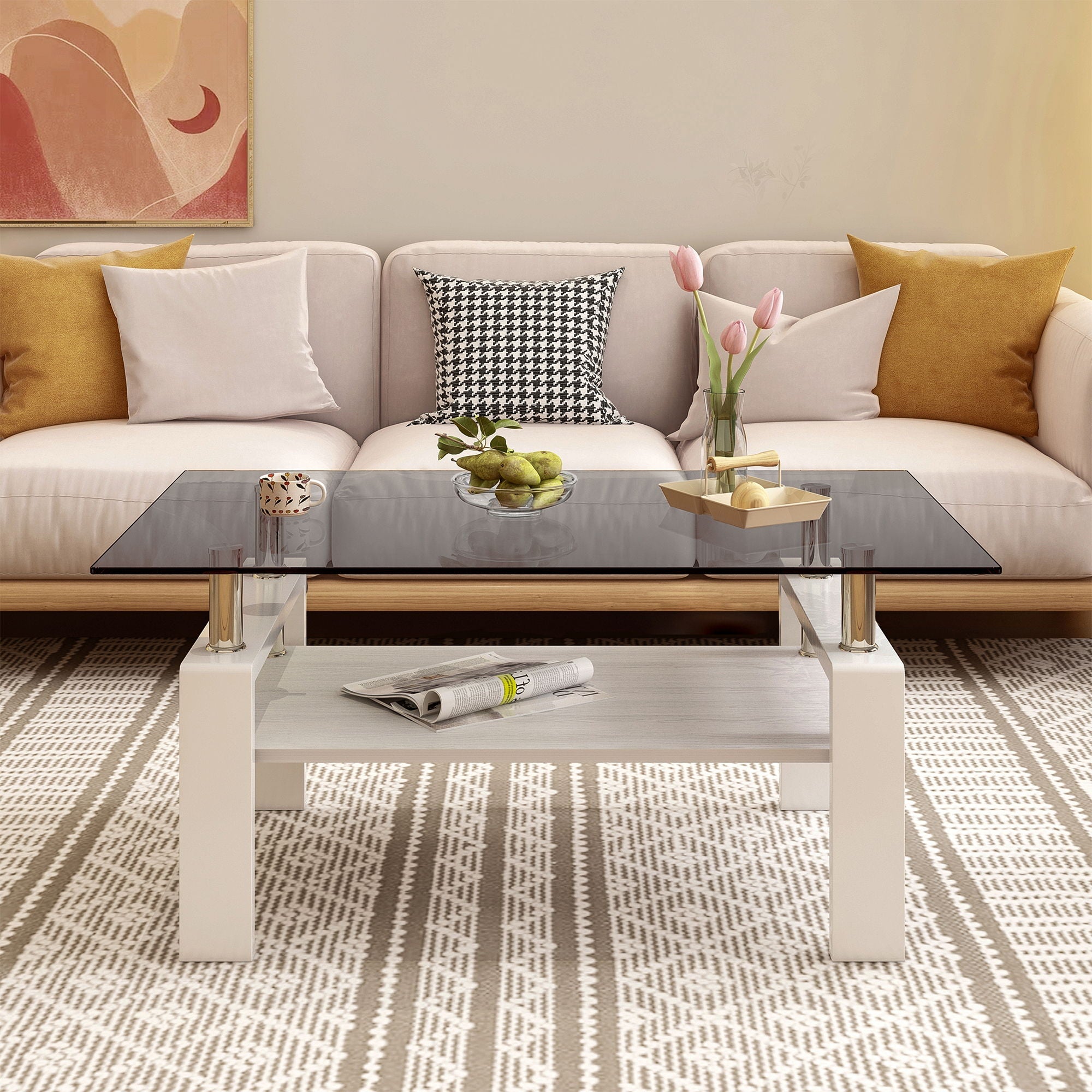 Modern Rectangular Coffee Table With Tempered Transparent
