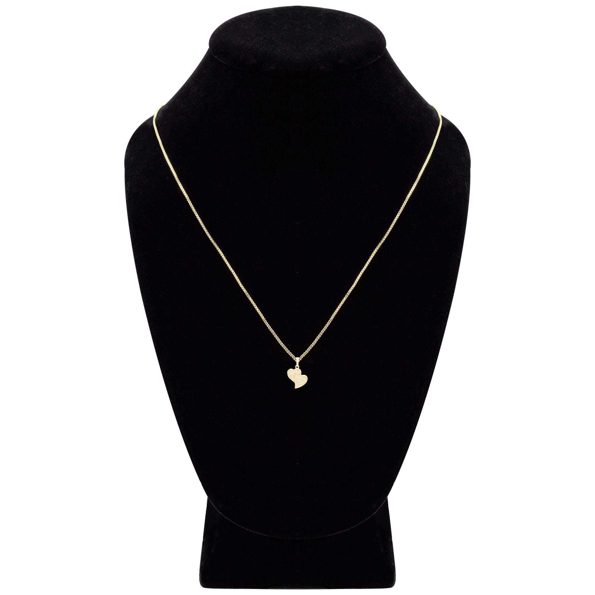 Cubic Zirconia 14K Gold Filled Double Hearts Pendant Necklace Set