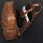 Minelli Expandable Leather Backpack // Saddle Brown