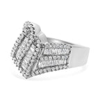 14K White Gold 1-1/2 Cttw Round and Baguette Diamond Bypass Cocktail Ring Band (H-I Color, SI1-SI2 Clarity) - Size 7