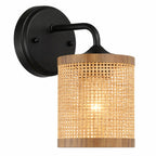 Reef - Single Lights Wall Sconce With Natural Shade Rustic - Black / Rattan