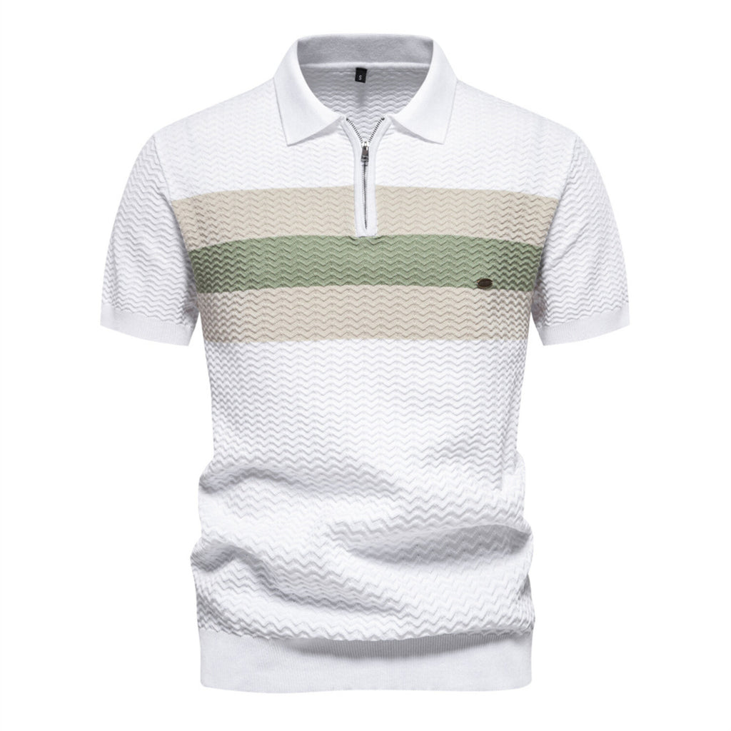 Textured Zippered Polo // White