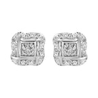 .925 Sterling Silver Round-Cut Diamond Accent Swirl Square Knot Stud Earrings (H-I Color, I2-I3 Clarity)
