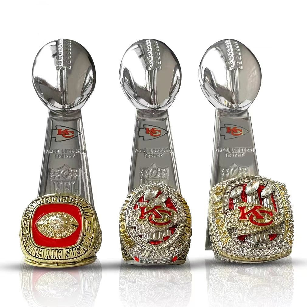 Kansas City Chiefs All Super Bowl Championship Ring & Trophy Set– 1970, 2020 & 2023  Winners Replica Collection