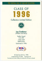 Lou Creekmur Signed/Auto Goal Line Art GLAC Postcard w/HOF Lions PSA/DNA 160036