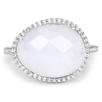 7.33 Carat Genuine White Rainbow Moonstone And White Topaz .925 Sterling Silver Ring