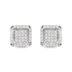 10K White Gold 1 1/10 Cttw Princess Diamond Composite and Halo Stud Earrings (I-J Color, I1-I2 Clarity)