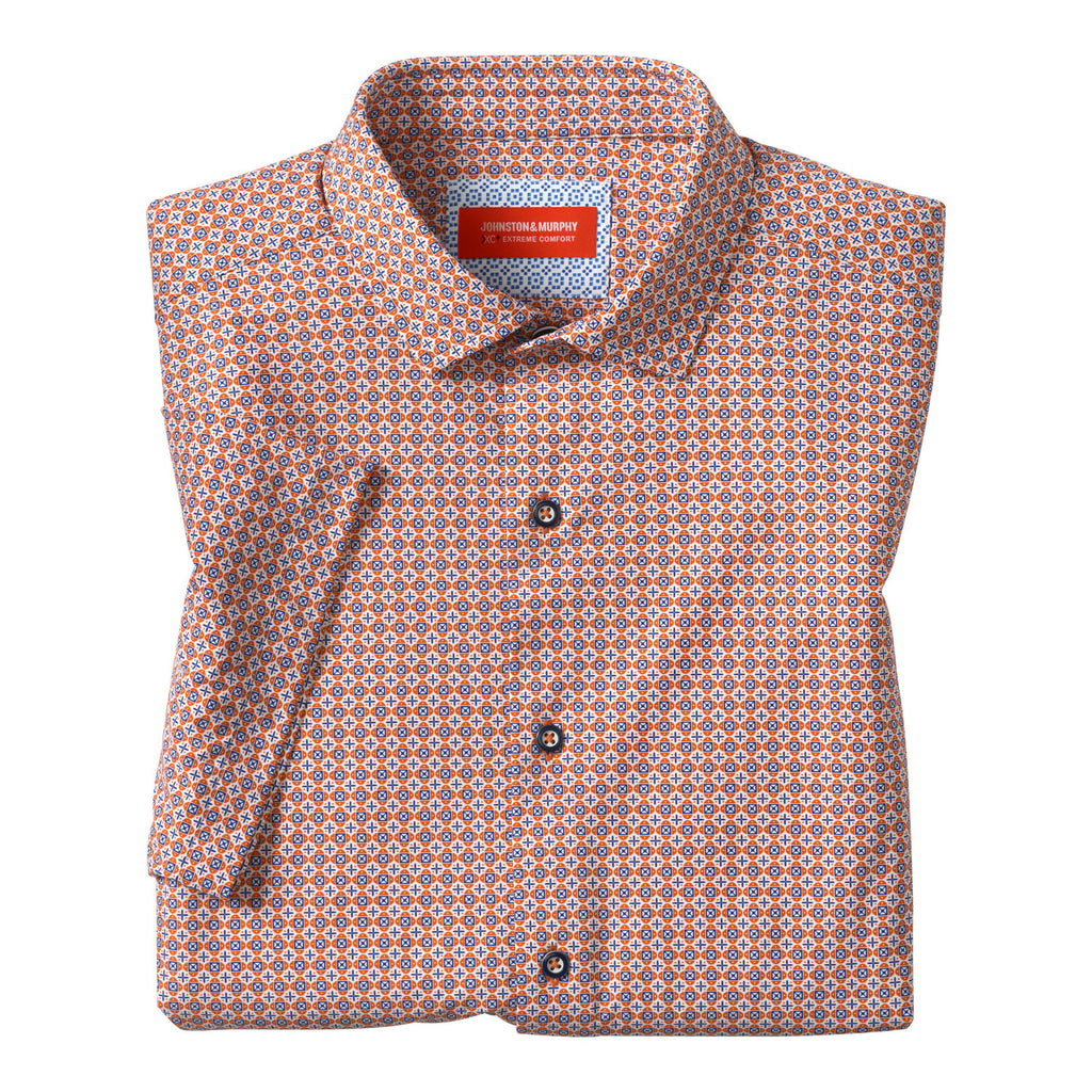 XC+ Motion Short-Sleeve Print Knit Shirt // Orange Quad Grid