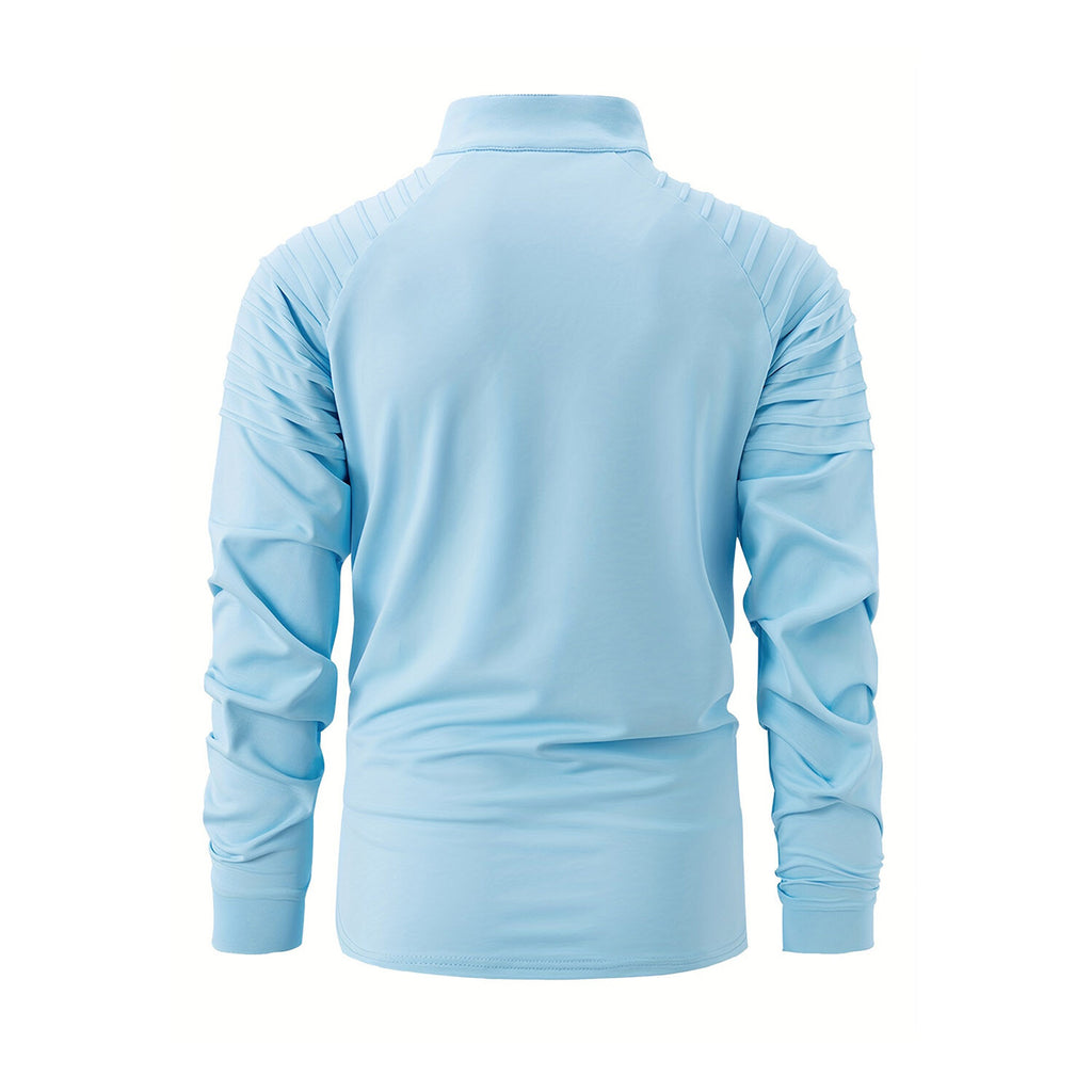 Quarter-Zip Long Sleeve Shoulder Ribbed Shirt // Sky Blue