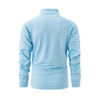 Quarter-Zip Long Sleeve Shoulder Ribbed Shirt // Sky Blue