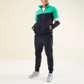 Men's High Collar Blocked Zippered Sweatshirt + Jogger Tracksuit Set // Turquoise + Indigo + White