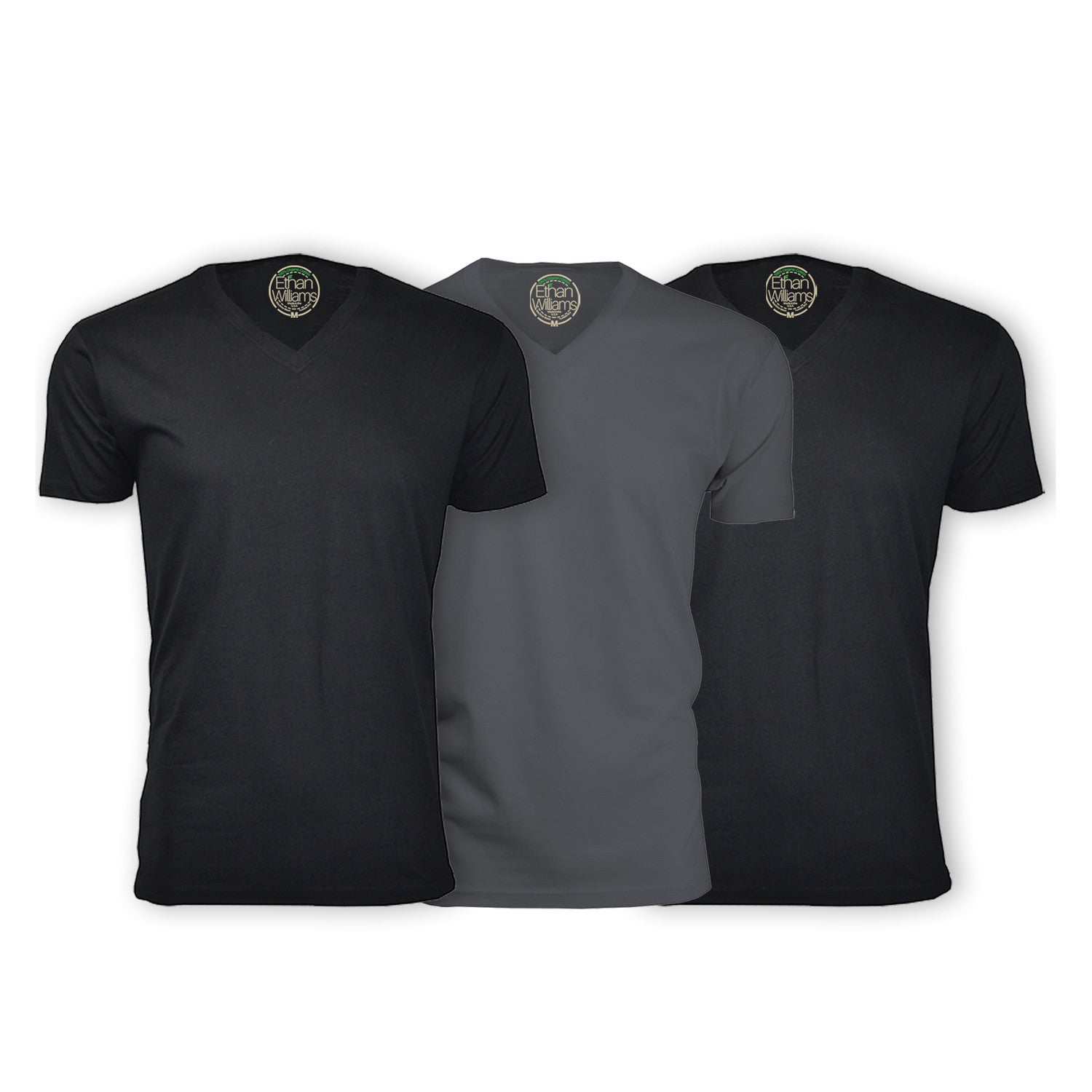 Semi-Fitted V Neck T-Shirt // Black + Heavy Metal // Pack of 3